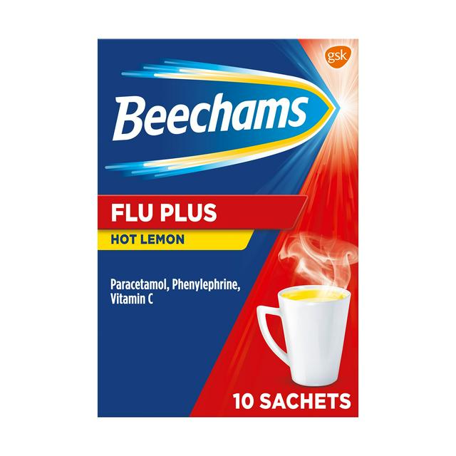 Beechams Cold and Flu Hot Lemon Hot Drink Powders - 10 Sachets