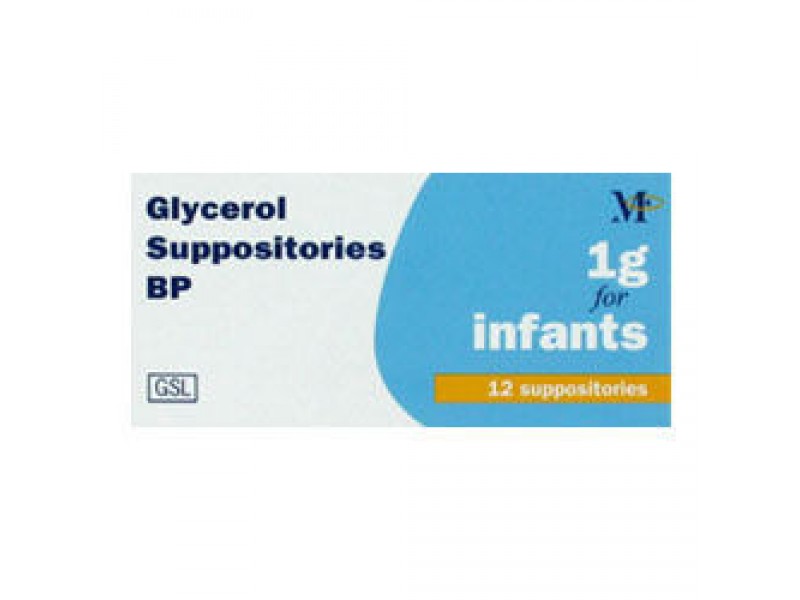 Glycerin (Glycerol) Suppositories BP 1g Infants - 12 Suppositories - Brand May Vary