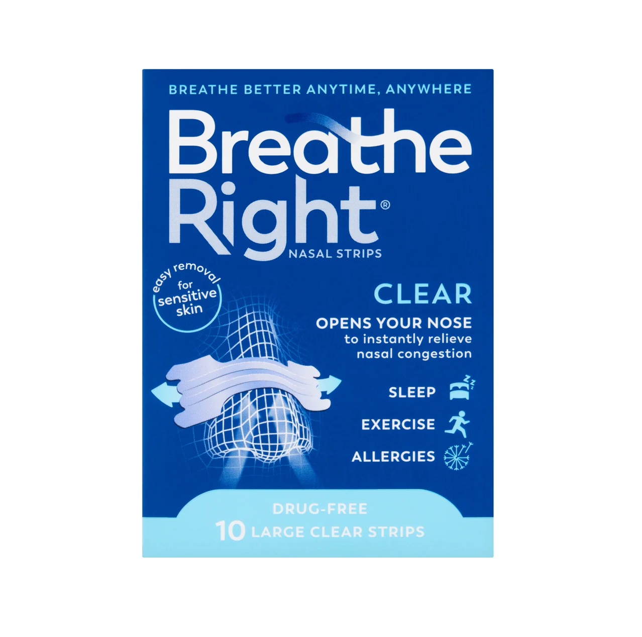Breathe Right Congestion Relief Nasal Strips Clear Large - 10 Strips