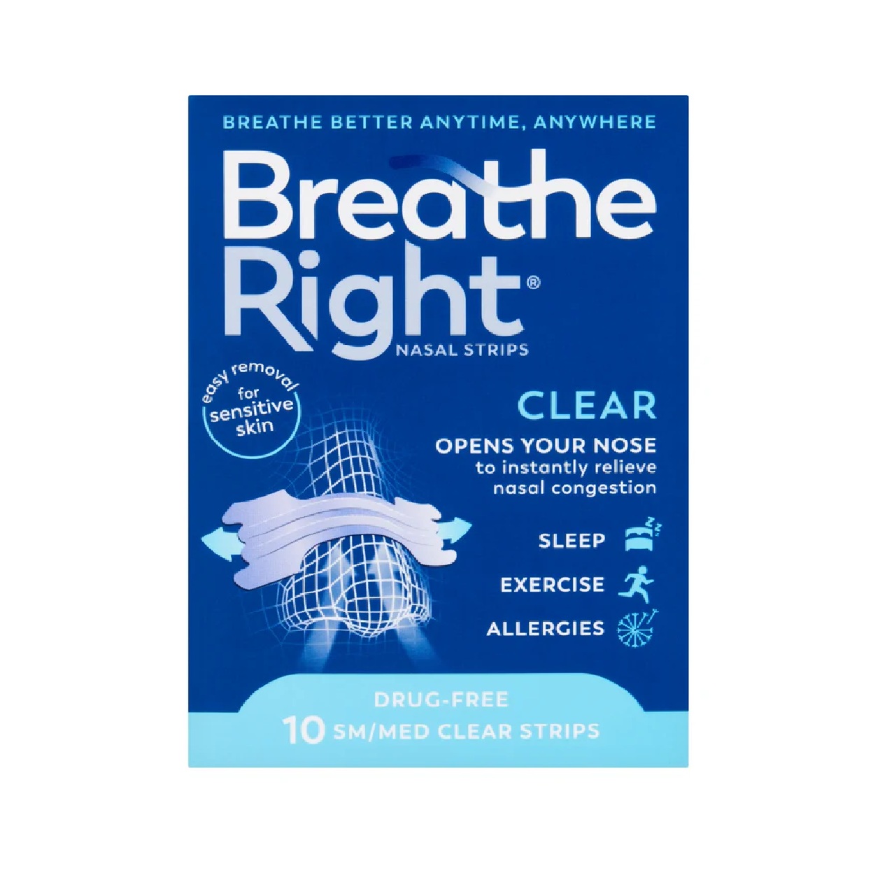 Breathe Right Congestion Relief Nasal Strips Clear Small/Medium - 10 Strips
