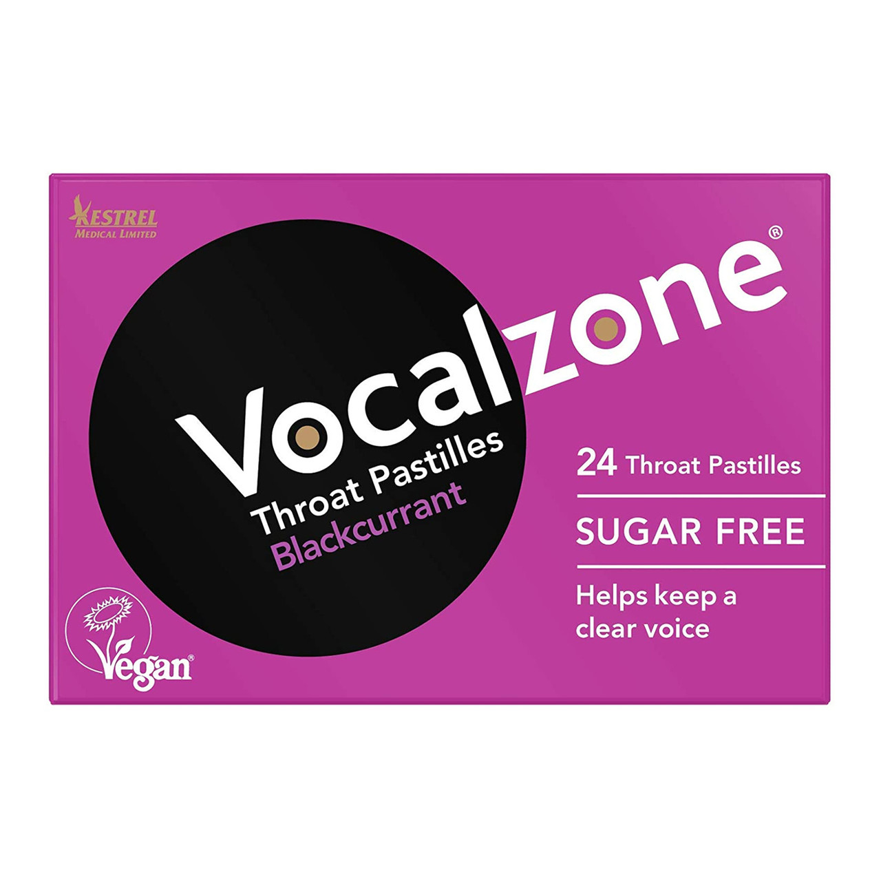 Vocalzone Blackcurrant Sugar Free - Sore Throat Relief Pastilles - 24 Pastilles
