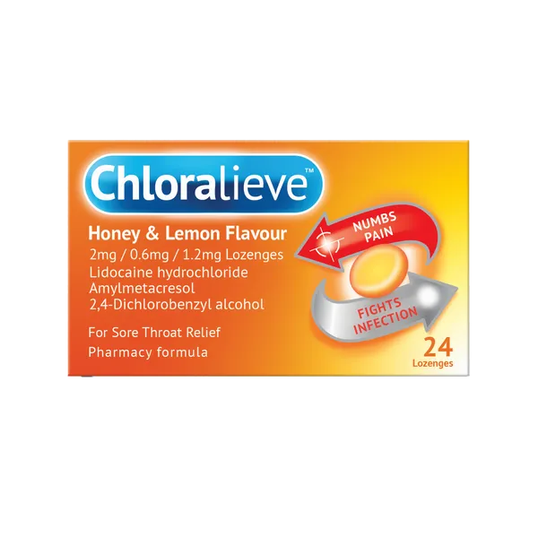 Chloralieve Sore Throat Honey & Lemon Flavour - 24 Lozenges