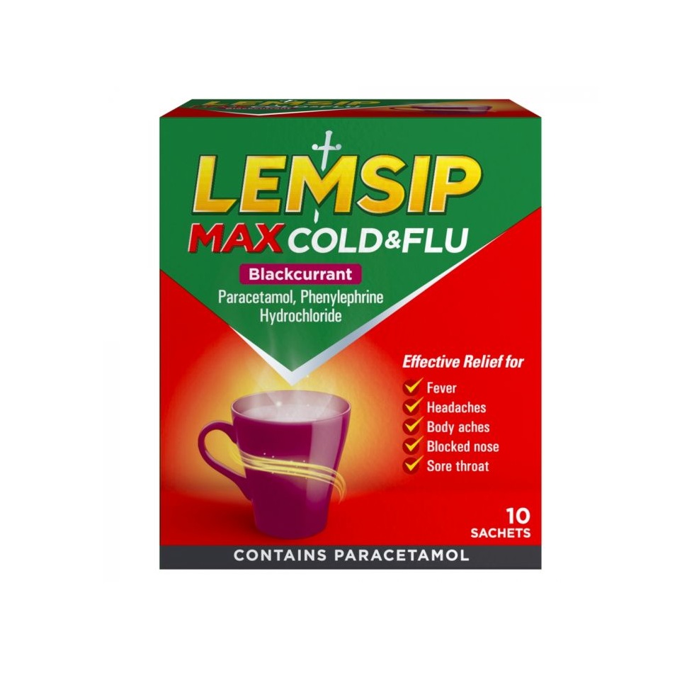 Lemsip Max Cold & Flu Blackcurrant - 10 Sachets