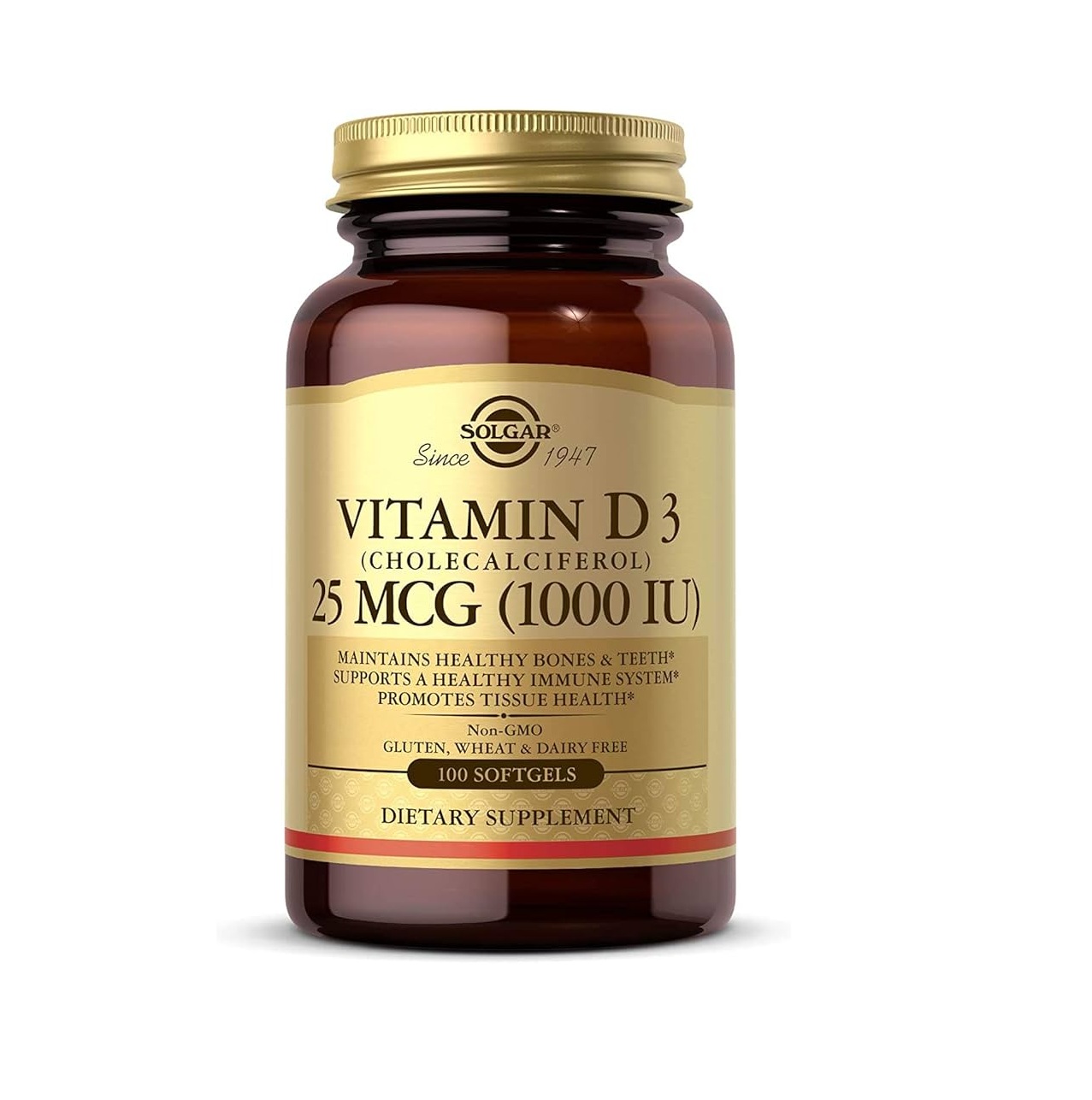 Solgar® Vitamin D3 1000 IU (25µg) Softgels - 100 Capsules
