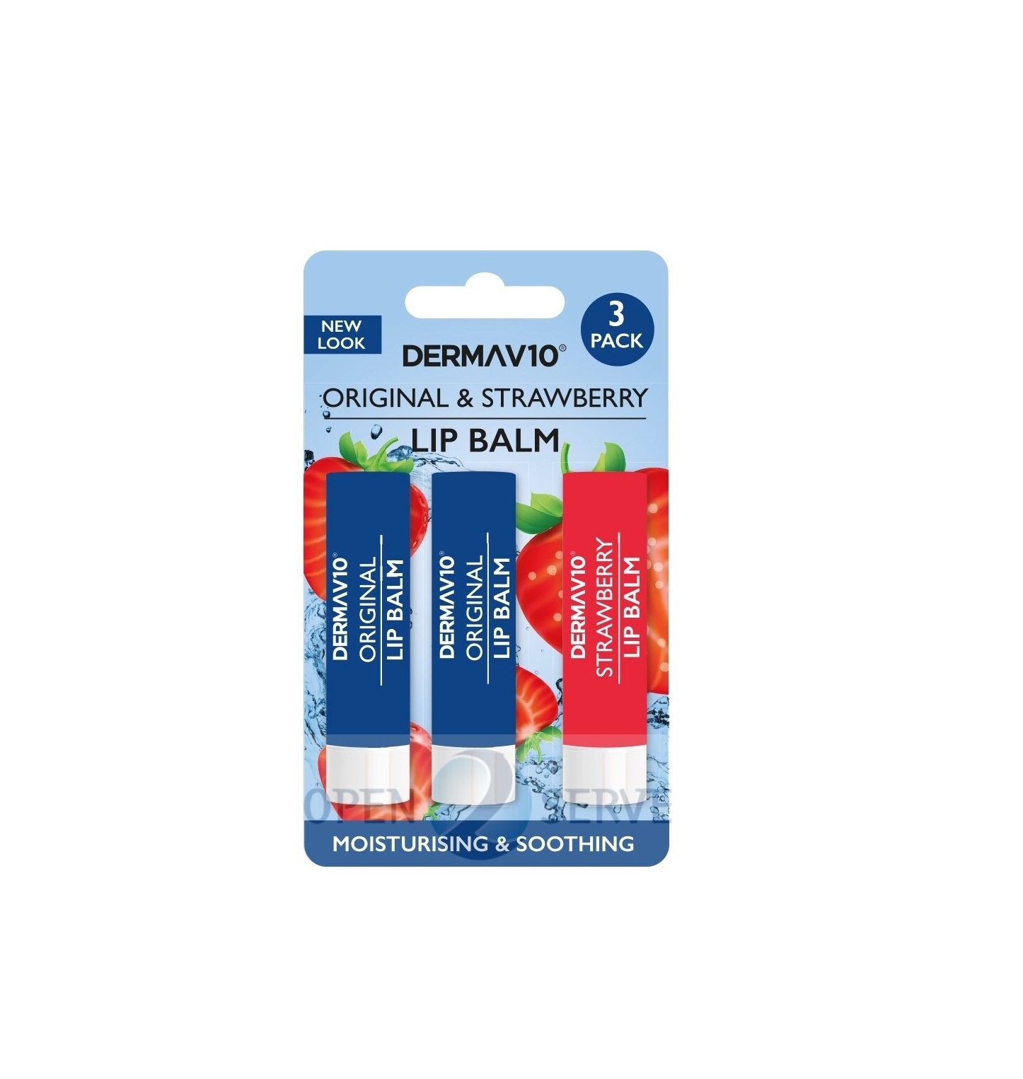 Derma V10 Lip Balm 3 Pack (2x Original + 1x Strawberry)
